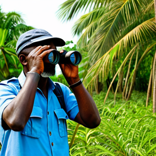 Home 10 Bijagós Islands Birdwatcher**
"A fully clothed ornithologist with binoculars observes colorful African Grey Parrots in a lush palm forest on the Bijagós Islands, Guinea-Bissau. Modest clothing, appropriate attire, safe for work. Tropical island background, perfect anatomy, correct proportions, natural pose, well-formed hands, proper finger count, natural body proportions, professional photography, high quality, family-friendly, appropriate content."
**