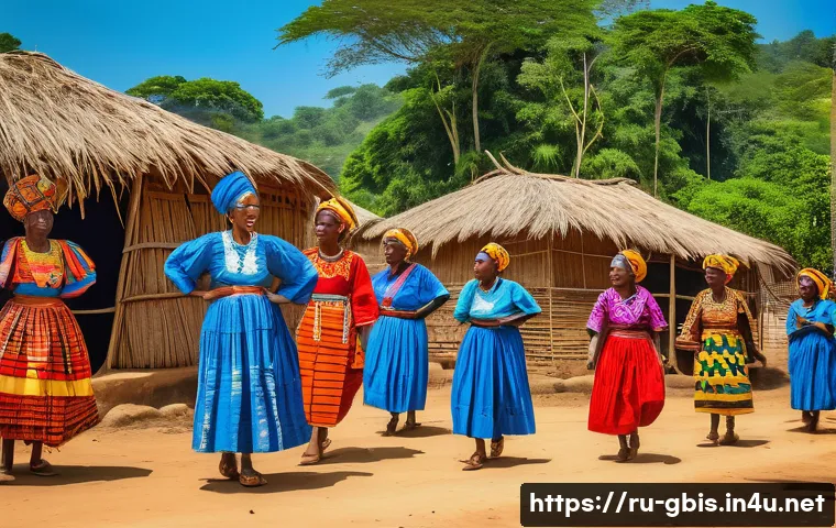 기니비사우에서 촬영된 영화와 다큐멘터리 - A vibrant scene depicting a traditional Guinean village festival with villagers dressed in colorful ...