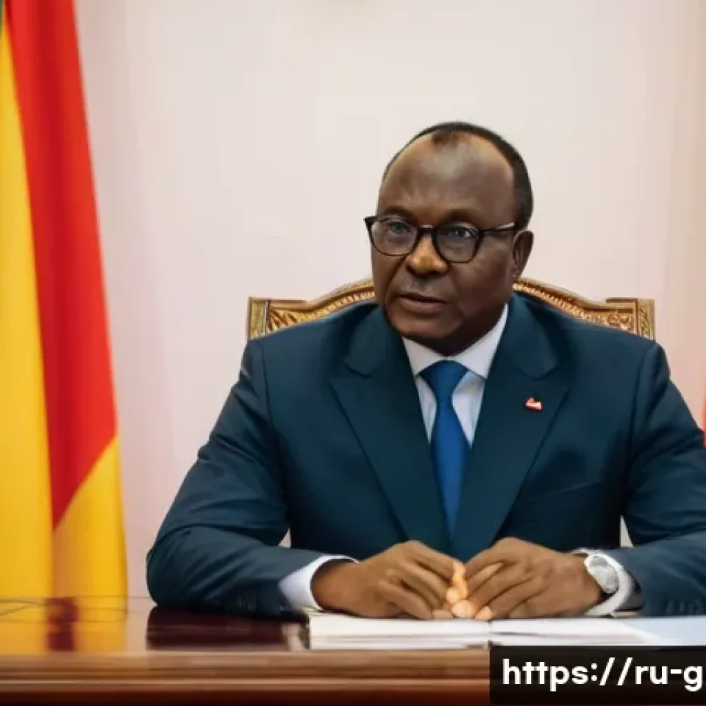 기니비사우의 정치 체제와 정부 구조 - A detailed scene of a formal political meeting in Guinea-Bissau’s presidential office: the President...