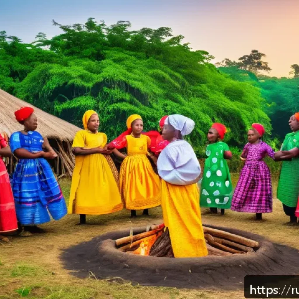 기니비사우에서 유명한 인물과 업적 - A vibrant scene depicting a diverse group of Guinean-Bissauan ethnic communities united in tradition...