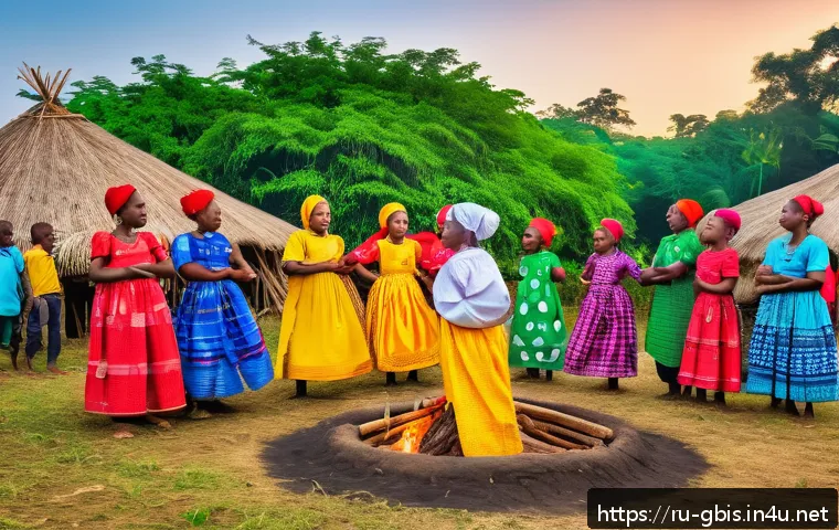 기니비사우에서 유명한 인물과 업적 - A vibrant scene depicting a diverse group of Guinean-Bissauan ethnic communities united in tradition...
