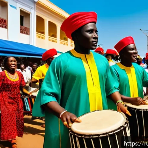 Home 32 기니비사우의 독립기념일과 역사적 기념일 - A vibrant street parade in Bissau celebrating Guinea-Bissau’s Independence Day, featuring diverse et...