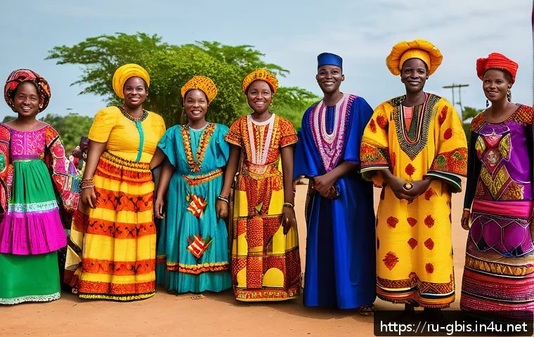 기니비사우에서의 명절과 공휴일 - A vibrant traditional coming-of-age ceremony in Guinea-Bissau featuring young people dressed in colo...