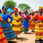 Home 18 기니비사우에서 가장 인기 있는 유튜브 채널 - A vibrant scene depicting traditional Guinean-Bissauan folk dancers performing in colorful, authenti...