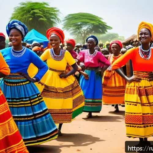 Home 30 기니비사우에서 가장 인기 있는 유튜브 채널 - A vibrant scene depicting traditional Guinean-Bissauan folk dancers performing in colorful, authenti...