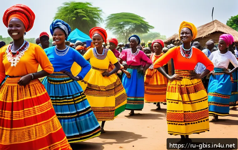 기니비사우에서 가장 인기 있는 유튜브 채널 - A vibrant scene depicting traditional Guinean-Bissauan folk dancers performing in colorful, authenti...